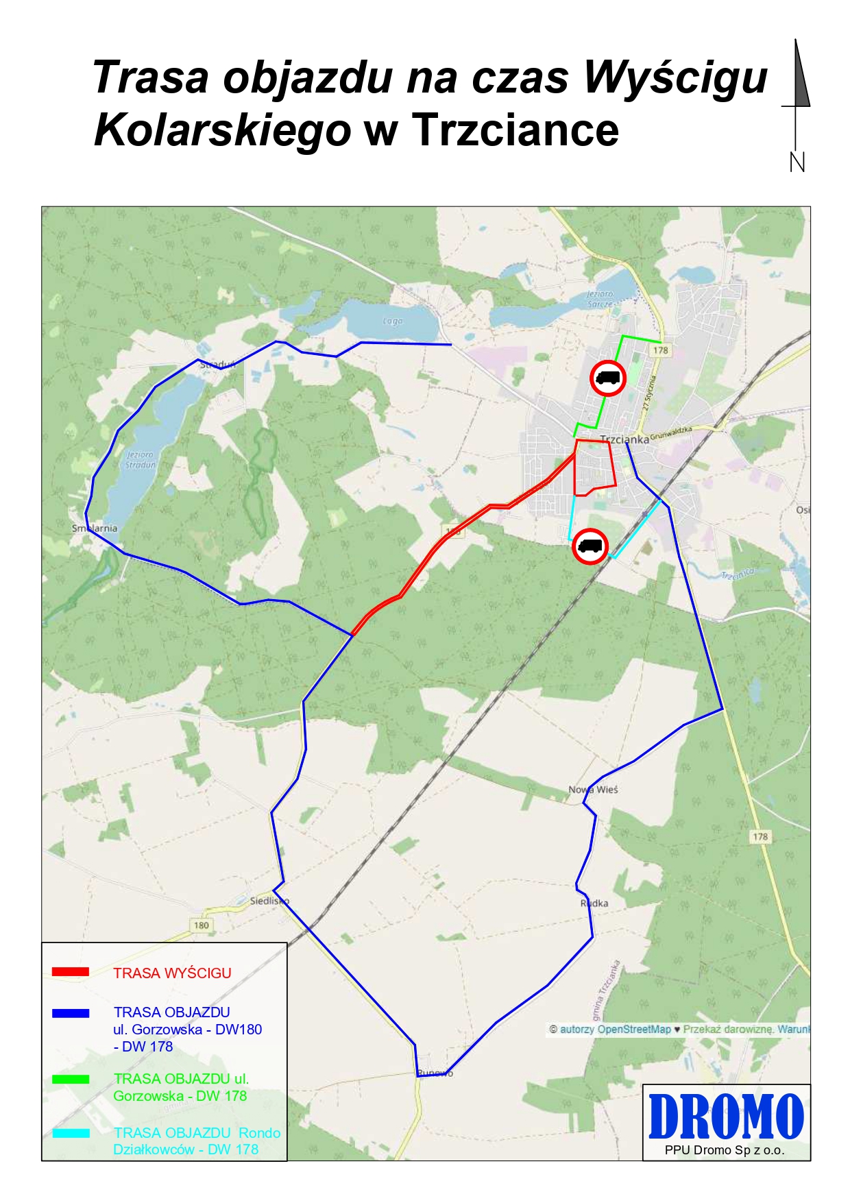 Bieg Zielińskiego 2023 - Schemat objazdu Wyścigu rowerowego