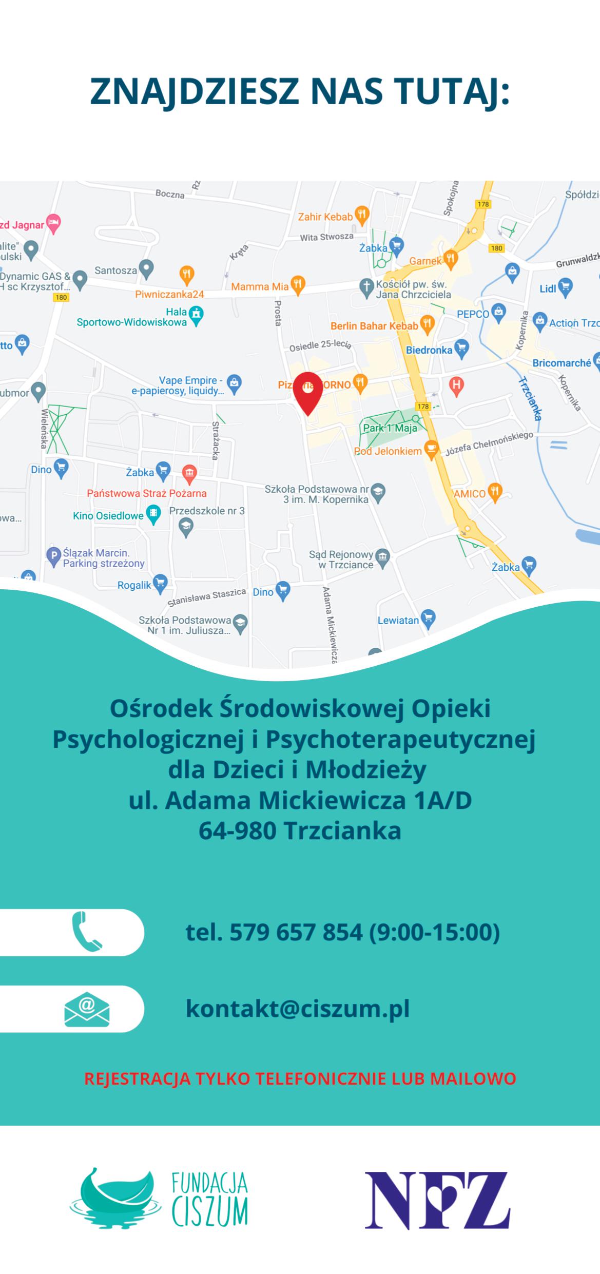 ulotda ośrodka środowiskowej opieki psychologicznej w trzciance - mapa lokalizacji